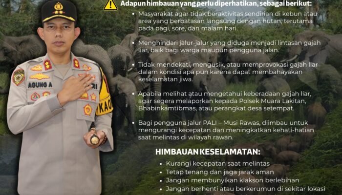Kapolres Musi Rawas Himbau Warga dan Pengendara Waspada Kemunculan Gajah Liar