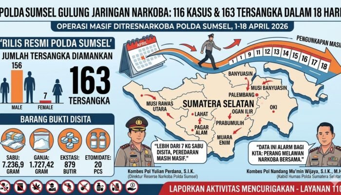 Strategi Presisi Polda Sumsel: 163 Tersangka Narkoba Diringkus dalam 18 Hari Operasi Masif