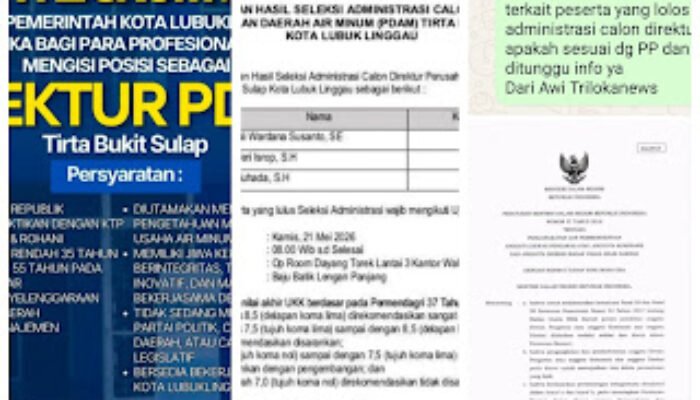 Penetapan Satu Dari Tiga Calon Direktur PT PDAM Kota Lubuklinggau Diduga “Kangkangi” Aturan. 